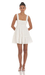 Floral Eyelet Babydoll Dress in White