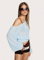 Idalina Slouchy Chiffon Top Blue