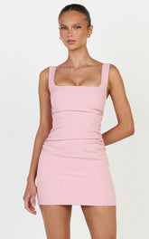 Eugenia Mini Dress - Square Neck Bodycon Dress in Pink