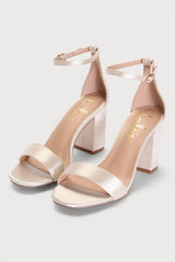 Arylee Champagne Satin Ankle Strap Heels