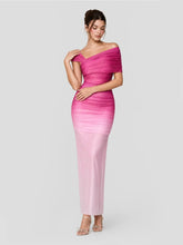 Ombre Sheer Ruched One Shoulder Maxi Dress