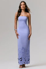 Samara | Purple Bandeau Maxi Dress With Cut-Out Crochet Hem