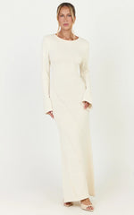 Delilah Maxi Dress - Long Sleeve Seam Detail Boucle Knit Dress in Cream