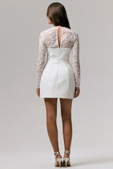 Bijou | White Square-Neck Lace Long-Sleeve Mini Dress