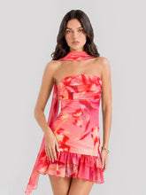 Floral Strapless Scarf Detail Mini Dress