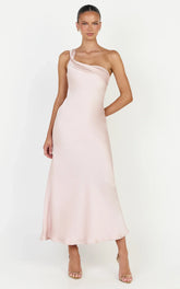 Calix Midi Dress - One Shoulder Slip Dress in Pink