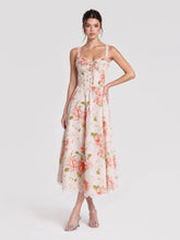 Floral Corset Lace Trim Midi Dress