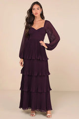 Impactful Elegance Purple Tiered Balloon Sleeve Maxi Dress