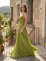 Women's Pleated Corset Maxi Dress | Elegant Flowing Summer Gown