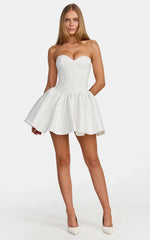 Elsie Mini Dress - Strapless Sweetheart Neckline Lace Dress With Corset Bodice And Lace Up Back in White