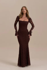 JULIETTE LACE MAXI DRESS | CHOCOLATE