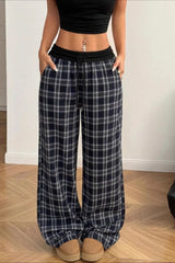 Plaid Elastic Waist Stretch Loose Casual Pants