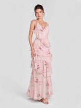 Boho Watercolor Floral Tiered Ruffle Maxi Dress