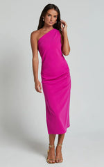 Monette Midi Dress - One Shoulder Straight Dress in Grape