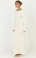 Delilah Maxi Dress - Long Sleeve Seam Detail Boucle Knit Dress in Cream