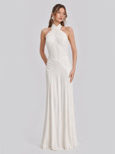 Open Back Pleated Halter Maxi Gown