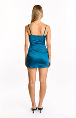 Higher Ground Teal Ruched Party Mini Dress