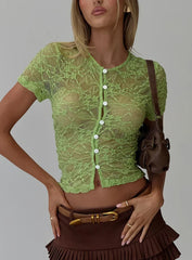 Lindy Button Up Sheer Top Green