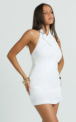 Robilyn Top - Linen Look Halter Top in White