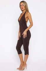 Retrograde Romance Embellished Jumpsuit Chocolate