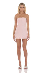 Rosette Strapless Dress in Pastel Pink