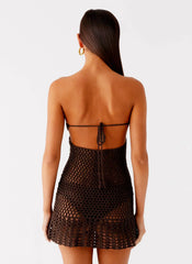 Kaiane Strapless Crochet Mini Dress - Chocolate