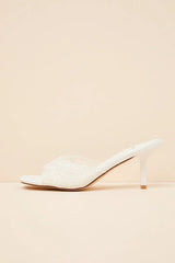 Chanel White Lace Kitten Heel Slide Sandals
