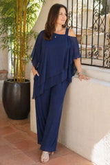 Women's Set | Asymmetrical Cover-Up Top and Straight Cut Trousers | Elegant Casual Spring Summer Outfit