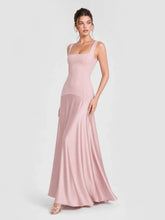 Square Neck Satin Patchwork Maxi Dress