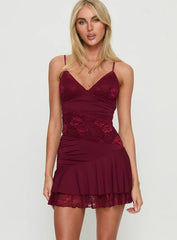 Love Is Alive Lace Mini Dress Burgundy