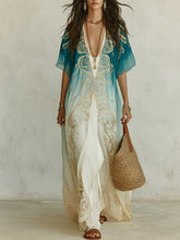 Women's Ombre Kaftan Maxi Dress | Flowing Boho V-Neck Maxi Dress