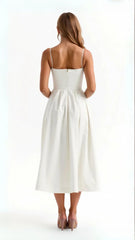 Wedding Guest Dress, Elegant Corset Midi Dress for Women - White, Light Blue, Pink, Purple