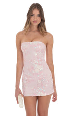 Strapless Floral Sequin Bodycon Dress in Pink