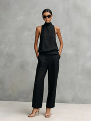 Women's Sleeveless Set | Elegant Round-Neck Top and Trousers Two-Piece