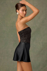 Embellished Draped Strapless A-Line Mini Dress in Black