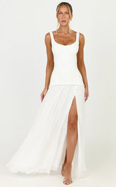 Coco Maxi Dress - Corset Bodice Fit And Flare Dress in White