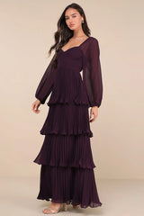 Impactful Elegance Purple Tiered Balloon Sleeve Maxi Dress