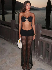 Lace Strapless See Through Knit Set