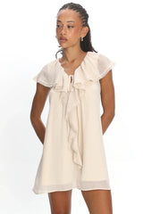 Zeeta Frill Neckline Mini Dress Off White