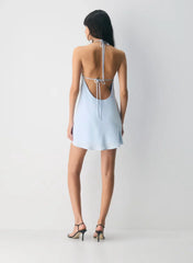 Double satin halterneck mini dress
