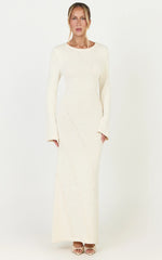 Delilah Maxi Dress - Long Sleeve Seam Detail Boucle Knit Dress in Cream