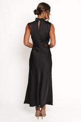 Anabelle Halter Neck Lace Maxi Dress - Black