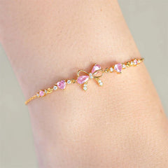 Women's Petite Bow Charm Bracelet | Adjustable Cubic Zirconia Chain Bracelet