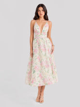 Watercolor Floral Plunge Midi Dress