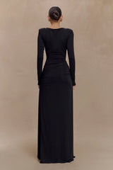 Deanna Long Sleeve Gathered Maxi Dress - Black