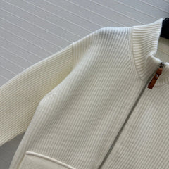 HM 25S Zipped Jacket H Leather Pockets in White Cashmere