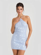 Sequin Feather Halterneck Mini Dress