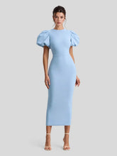 Puff Sleeve Scuba Crepe Midi Dress