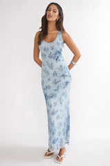 Elowra Mesh Maxi Dress Floral Blue
