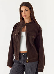 Jeremy Faux Suede Biker Jacket - Dark Chocolate